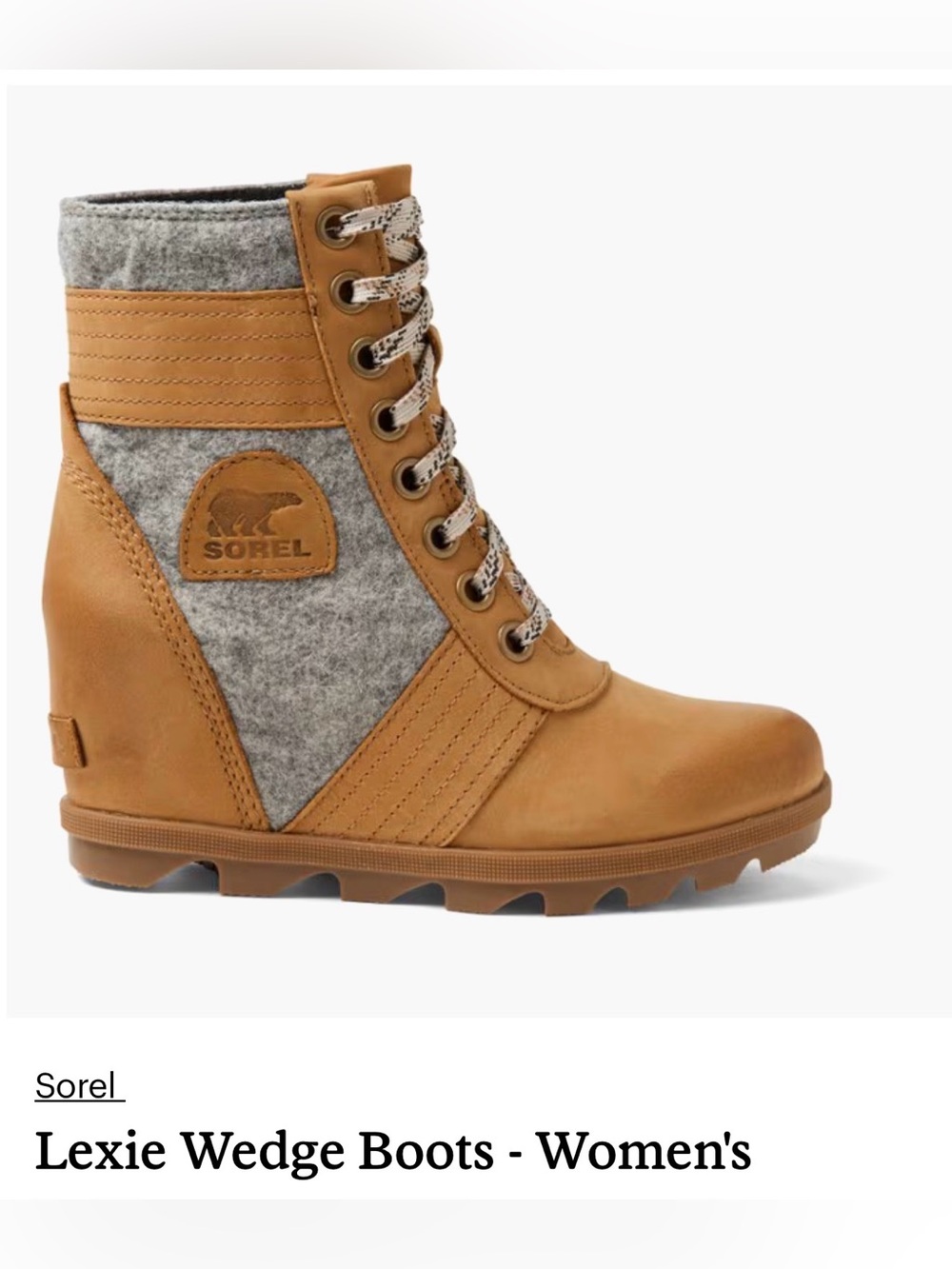 Sorel Lexie Wedge Boot in Chestnut and Gray